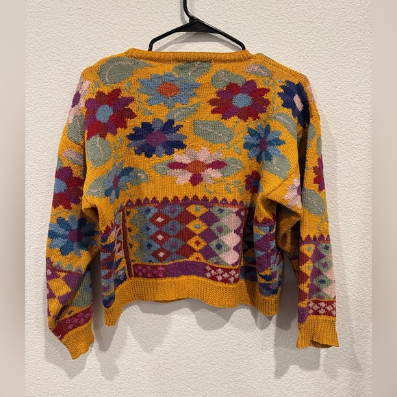 Jamie&Jessi Seaton Vintage Floral Intarsia Knit Cardigan 100% Cotton Made in UK - Picture 4 of 7